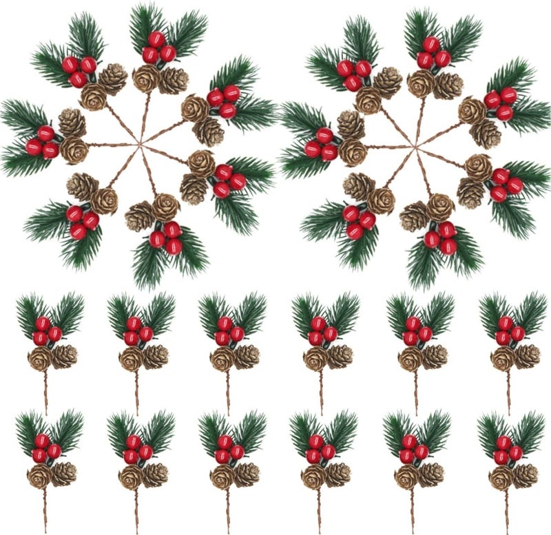 YGbridge Christmas Floral Picks, 30Pcs Pine Cone Holly Berry Stems for Crafts, Artificial Christmas Picks and Sprays, Red Berry Branches Greenery for Christmas Home Decor, Garland, Wreath (30) - Image 1